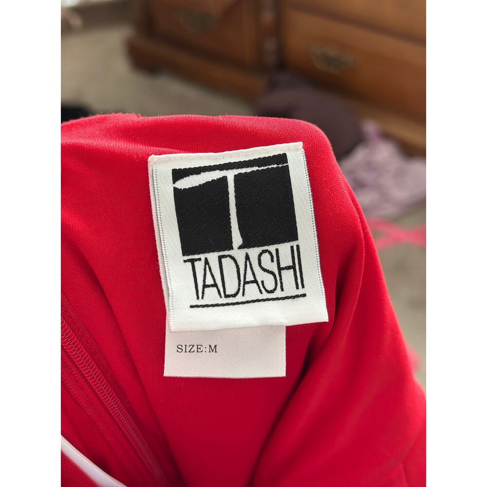 Gorgeous Vintage Tadashi Shoji M Red Ruched Halter Midi Cocktail Bodycon Dress - Picture 3 of 7